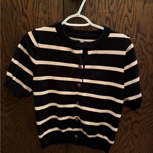 Chic Striped Short Sleeve Cardigan